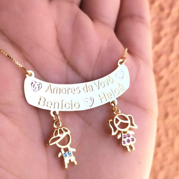 Gargantilha Personalizada Canquinha Amores da vovó 3 Bonecos Banho ouro