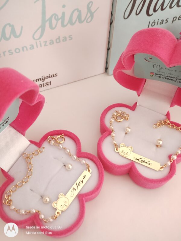 Conjunto Infantil Personalizada em Pérolas Banho ouro - Image 2